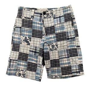 Y2K American Eagle Longer Patchwork Madras Shorts Men 32 Blue Plaid Preppy Ivy